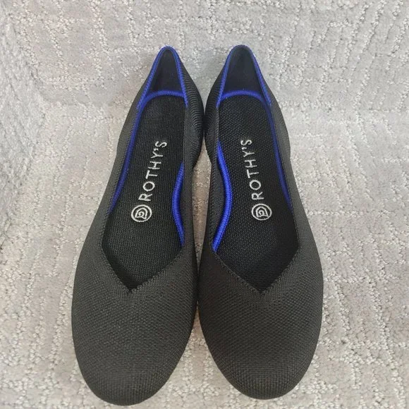ROTHY’S Women's Size 8.5, 10.5 Black Solid Classic Round Toe Slip On Flat - Picture 4 of 12